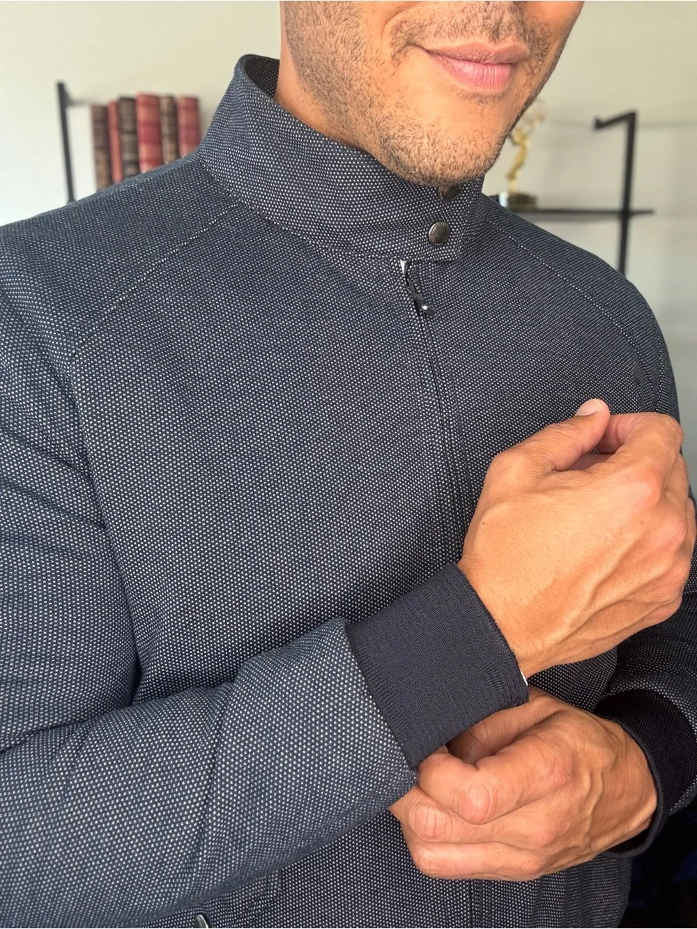 Zara Men's Textured Navy Zip-Front Sweater Jacket